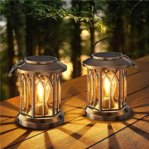 New Solar Lanterns Outdoor Lights, 2 Pack Bright Lanterns Outdoor Waterproof